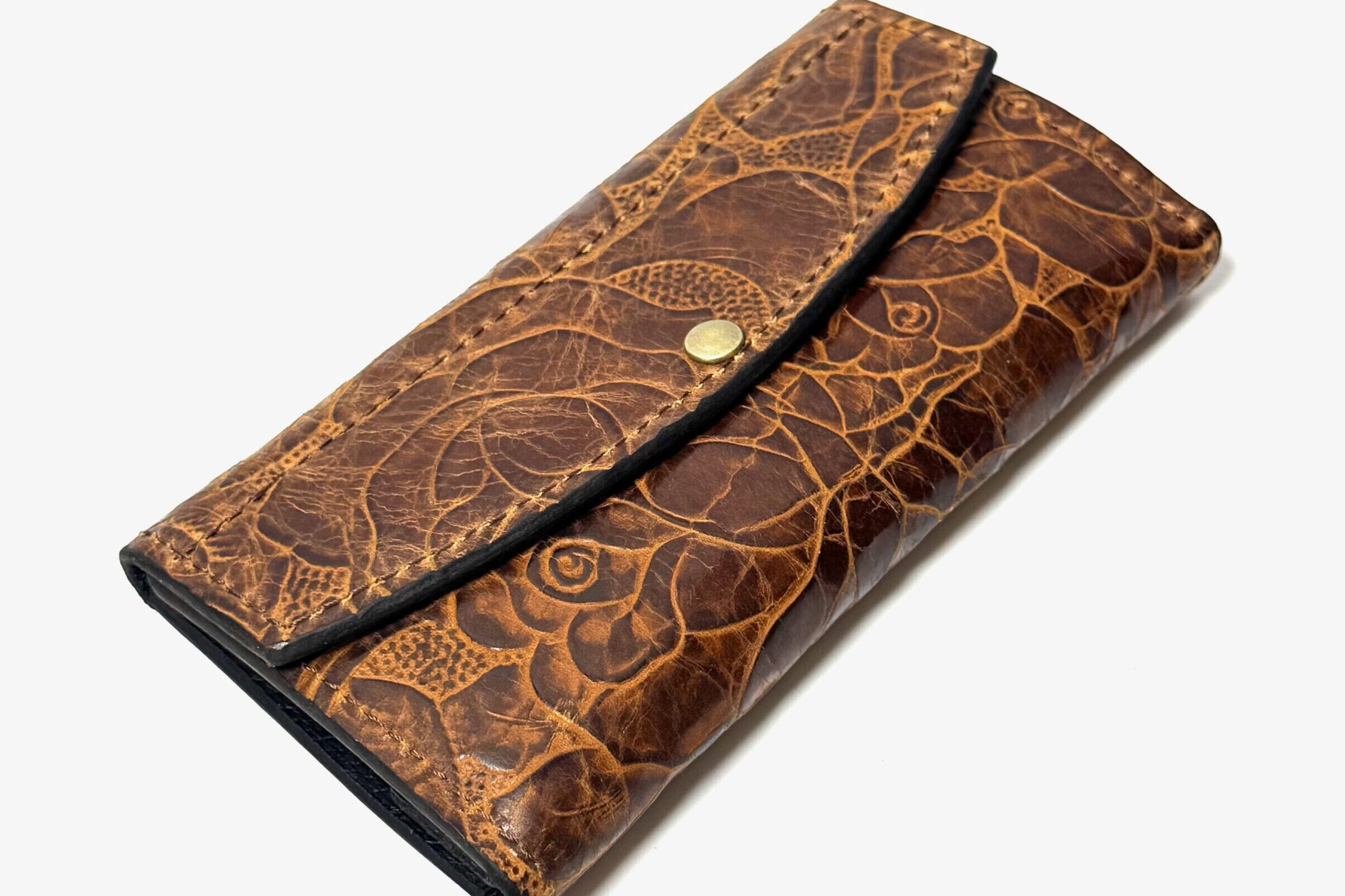 Brown Floral Leather Clutch