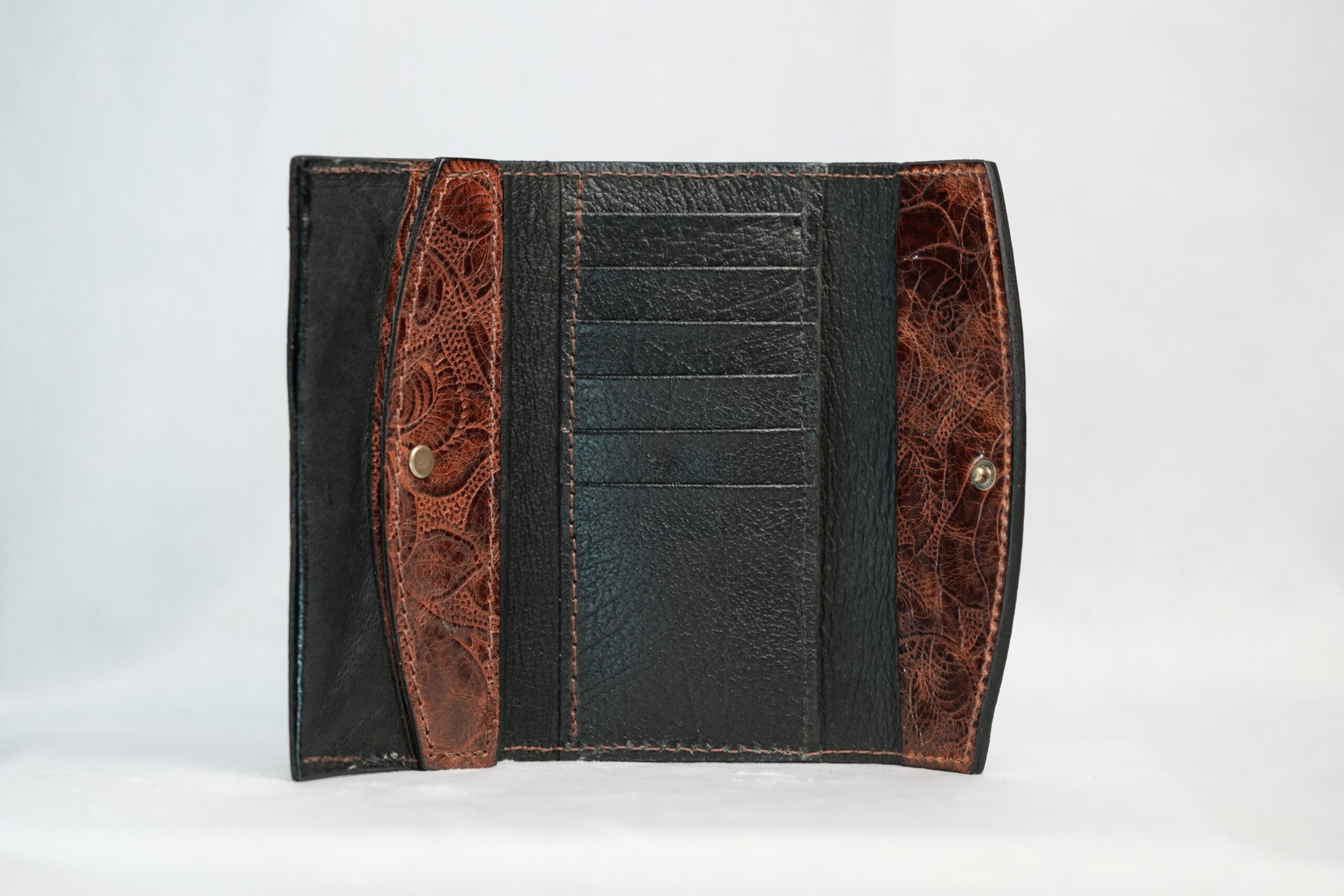 Brown Floral Leather Clutch Inside