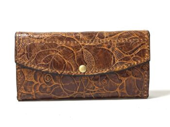 Brown Floral Leather Clutch