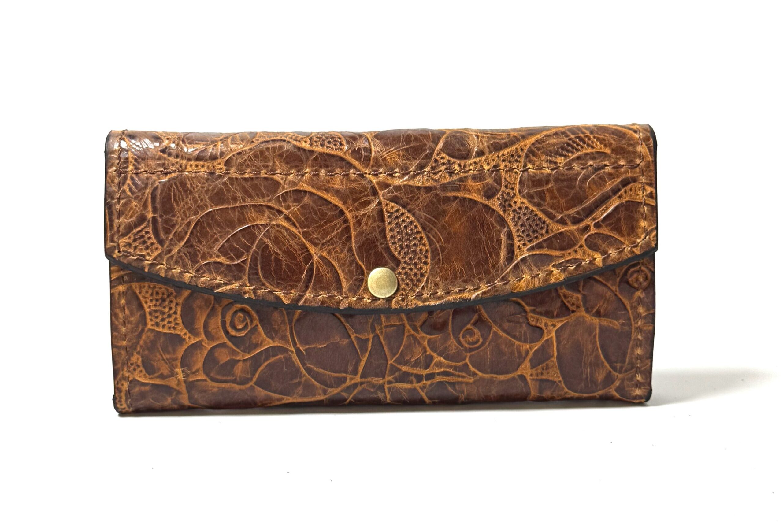 Brown Floral Leather Clutch