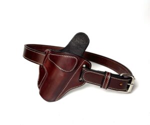 Brown Glock XD leather holster with contrasting white stitching