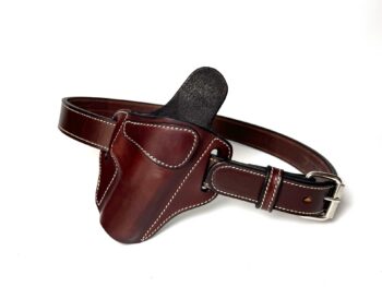 Brown Glock XD leather holster with contrasting white stitching