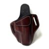 Front view of brown Glock XD OWB leather holster with white stitching