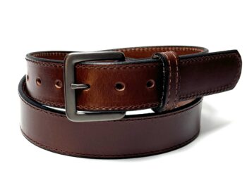 Water Buffalo Brown Leather Dress Belt- Dark Grey Buckle-1.5" Wide