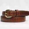 Brown 1.25-inch raised center leather belt with gold solid brass buckle