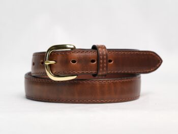 Brown 1.25-inch raised center leather belt with gold solid brass buckle