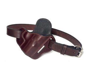 Adjustable Brown leather 1911 OWB holster with matching heavy-duty stitched belt