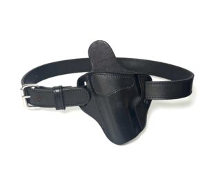 Black cowhide Glock XD 2-slot OWB holster with matching stitched leather belt
