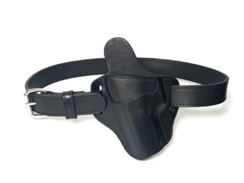 Black cowhide Glock XD 2-slot OWB holster with matching stitched leather belt