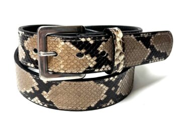 Natural python leather belt with silver stainless steel buckle