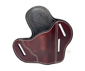 White stitched brown J-frame OWB leather holster with three belt slots