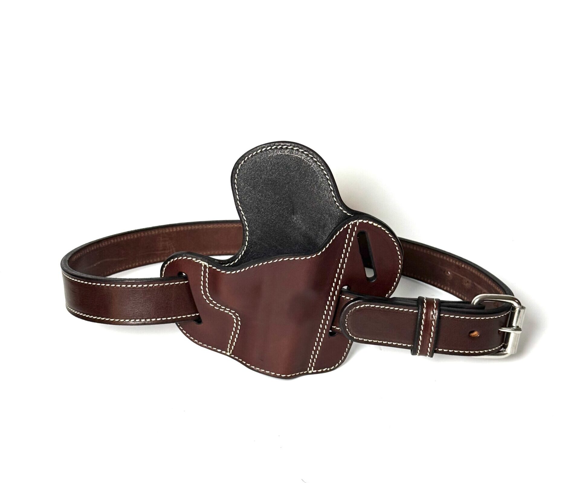 Adjustable belt slots on brown 1911 leather OWB holster