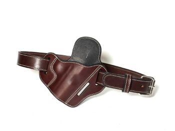 Brown 1911 leather holster and heavy-duty belt combo with white stitching