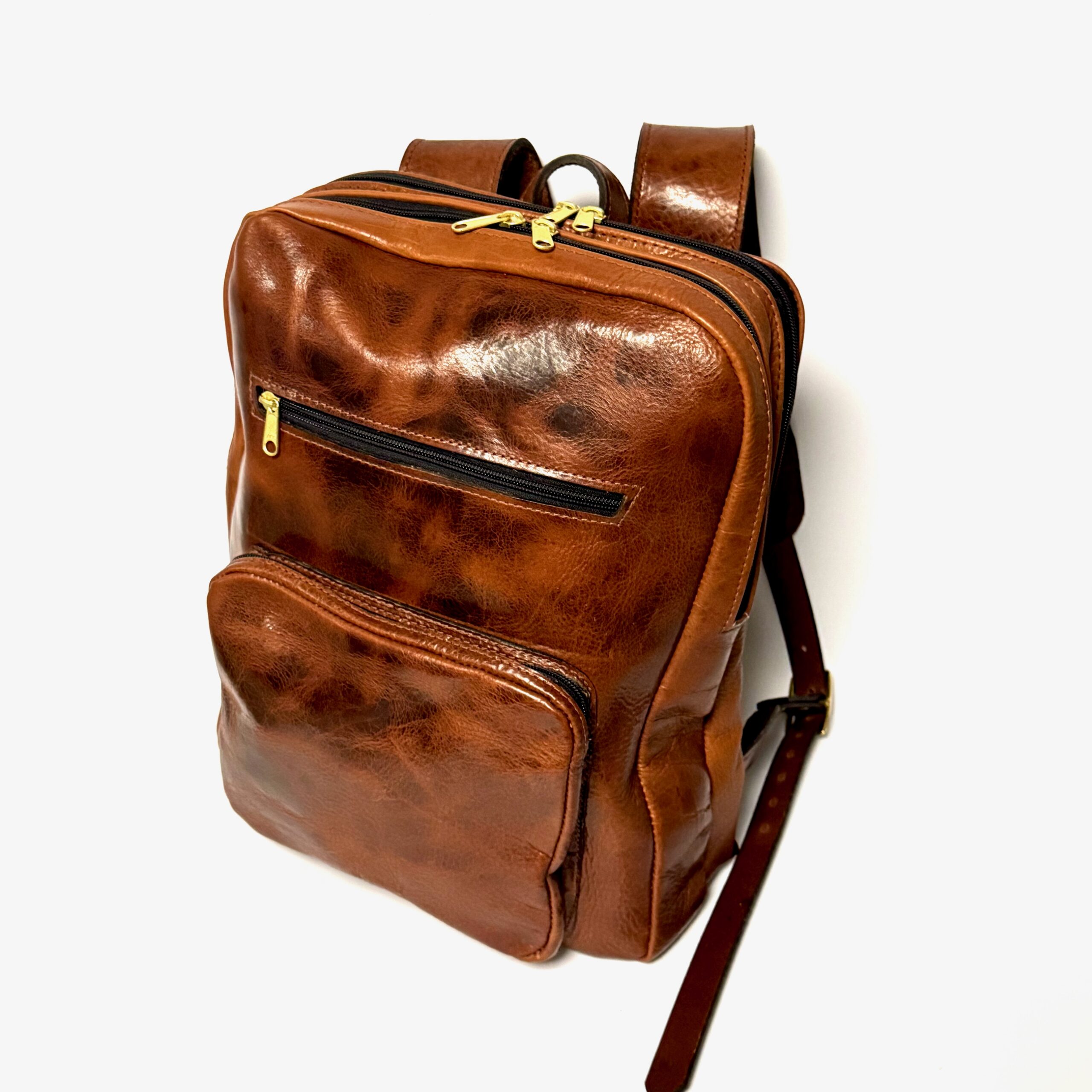 American Bison leather backpack in brown, Amish made in USA