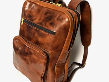 American Bison leather backpack in brown, Amish made in USA