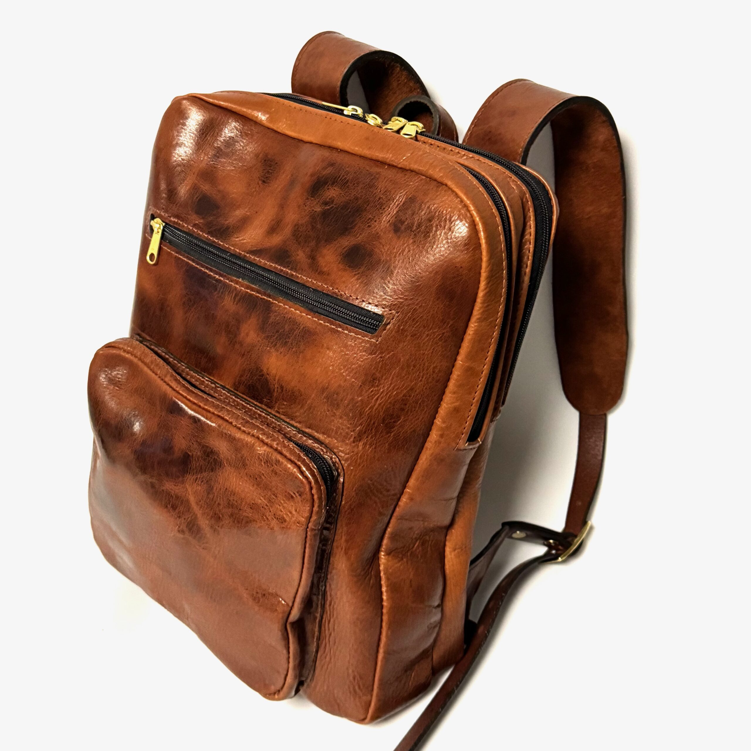 American Bison leather backpack in brown, Amish made in USA