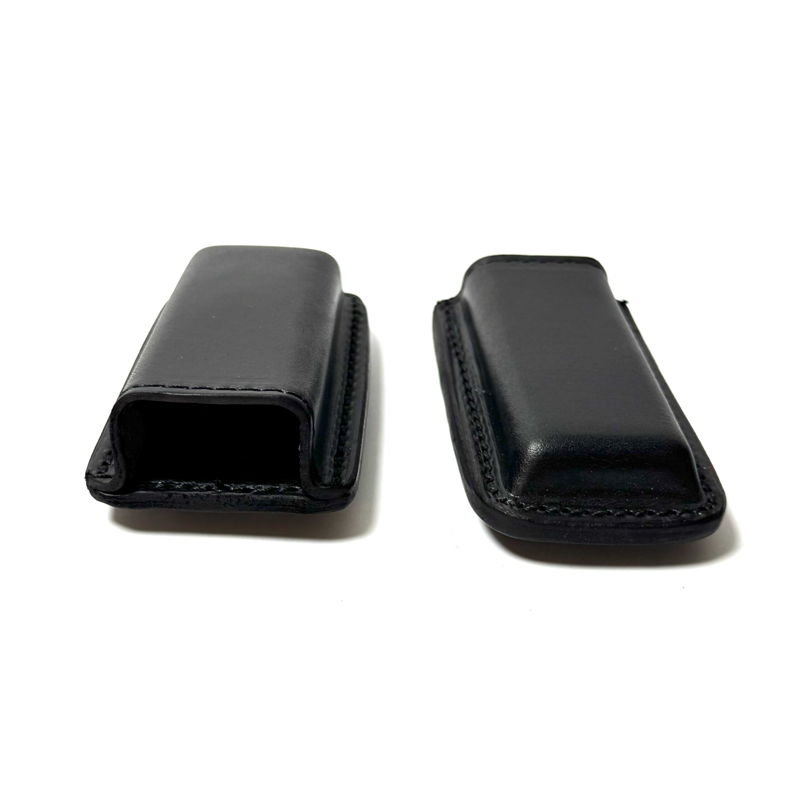 Black leather single and double stack magazine carriers