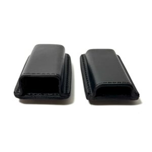 Black cowhide leather magazine carriers in two sizes