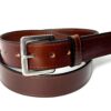 Front view of brown water buffalo leather dress belt