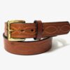 Light Brown Kent Premium Heavy Leather Belt, 1.5" Wide Gold Buckle