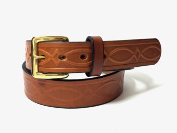 Light Brown Kent Premium Heavy Leather Belt, 1.5" Wide Gold Buckle