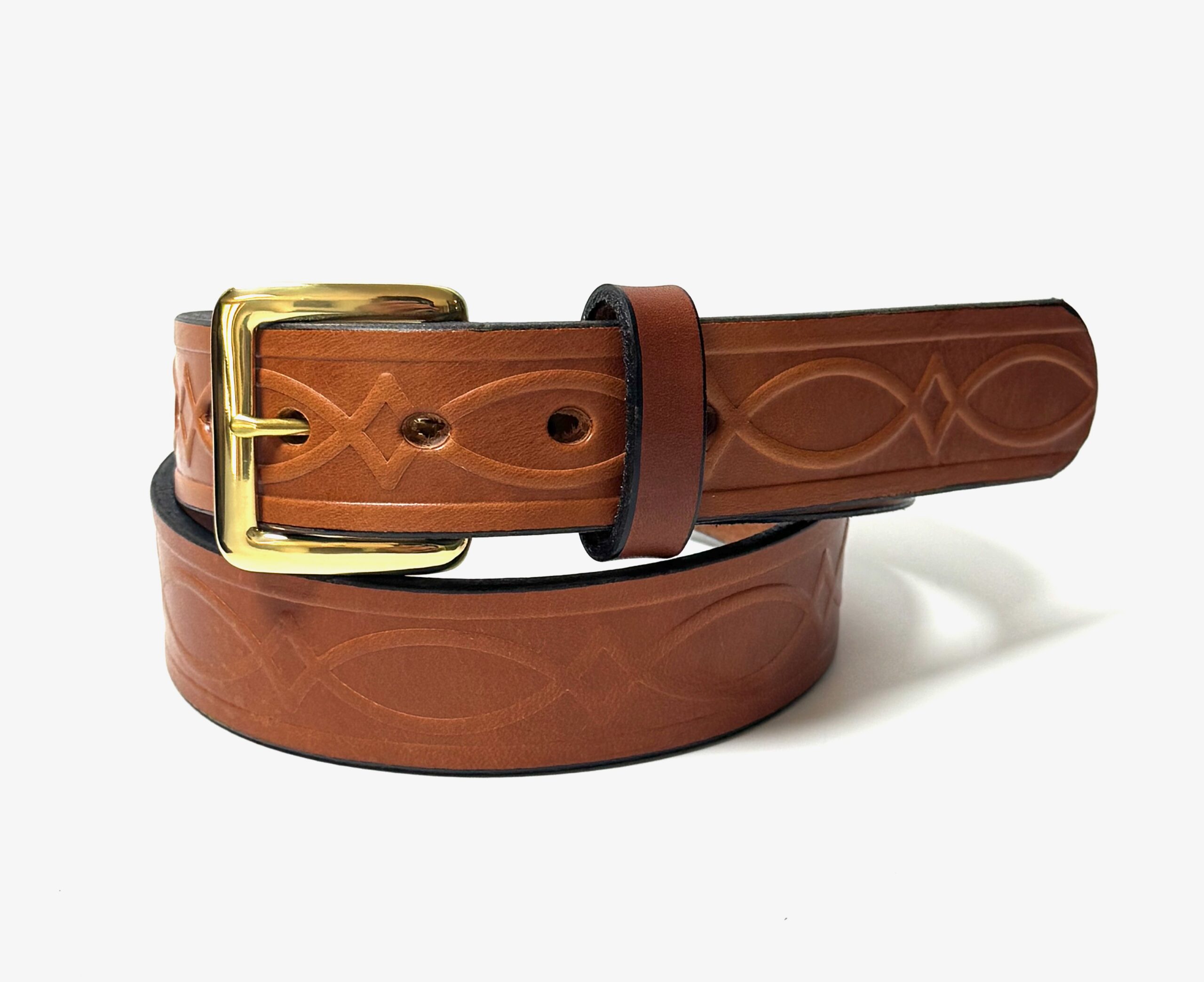 Light Brown Kent Premium Heavy Leather Belt, 1.5" Wide Gold Buckle
