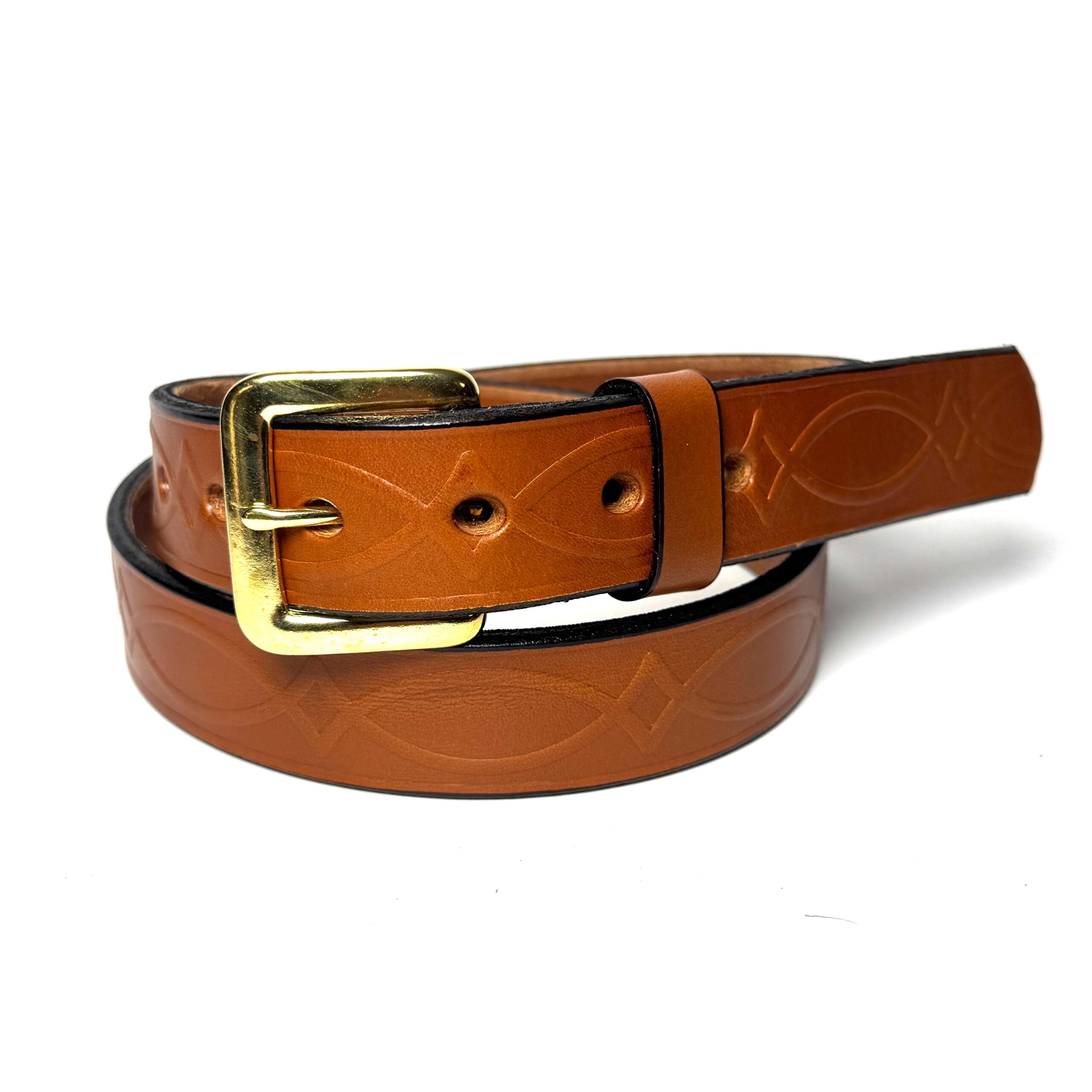 Light Brown Kent Premium Heavy Leather Belt, 1.25" Wide Gold Buckle