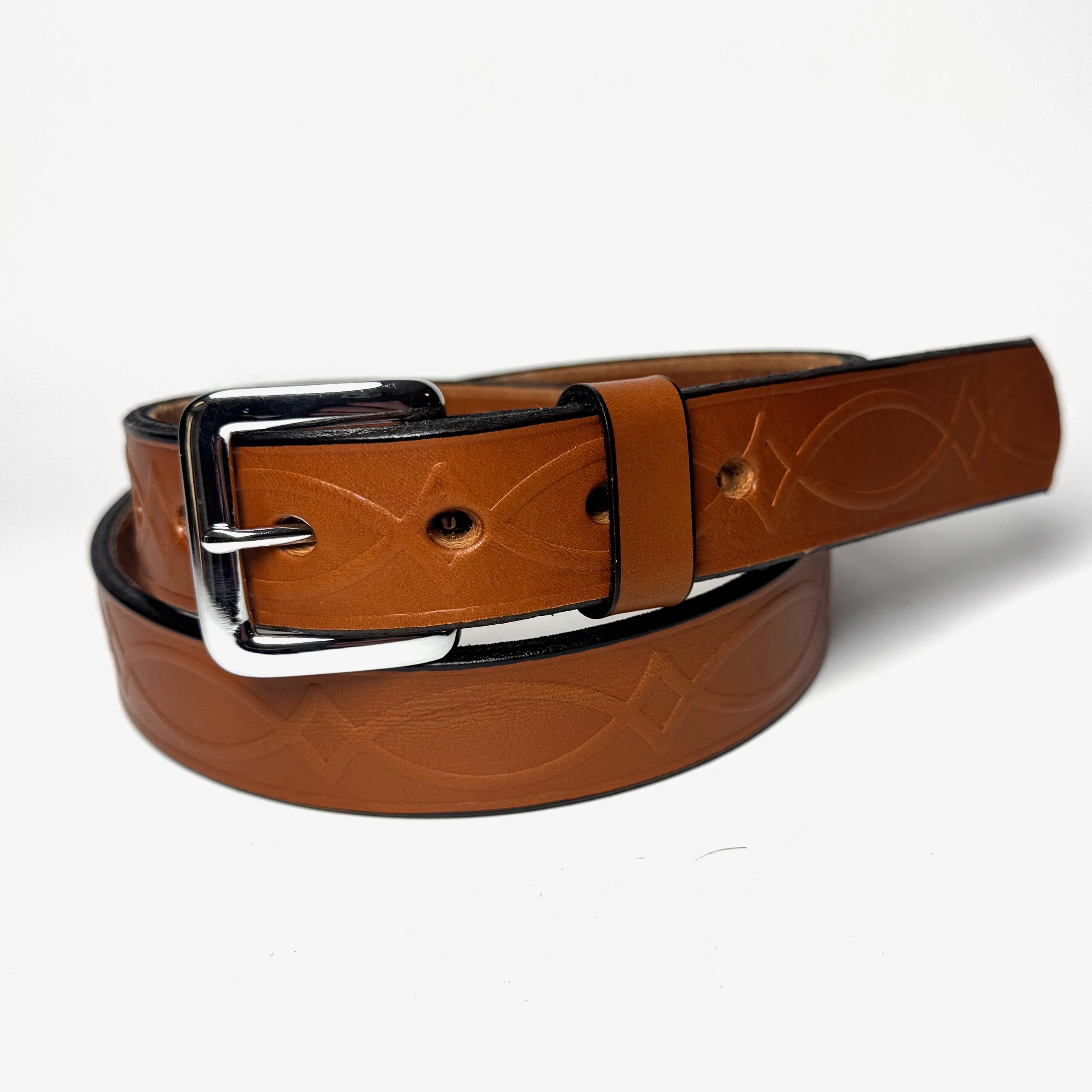 Light Brown Kent Premium Heavy Leather Belt, 1.25" Wide Silver Buckle
