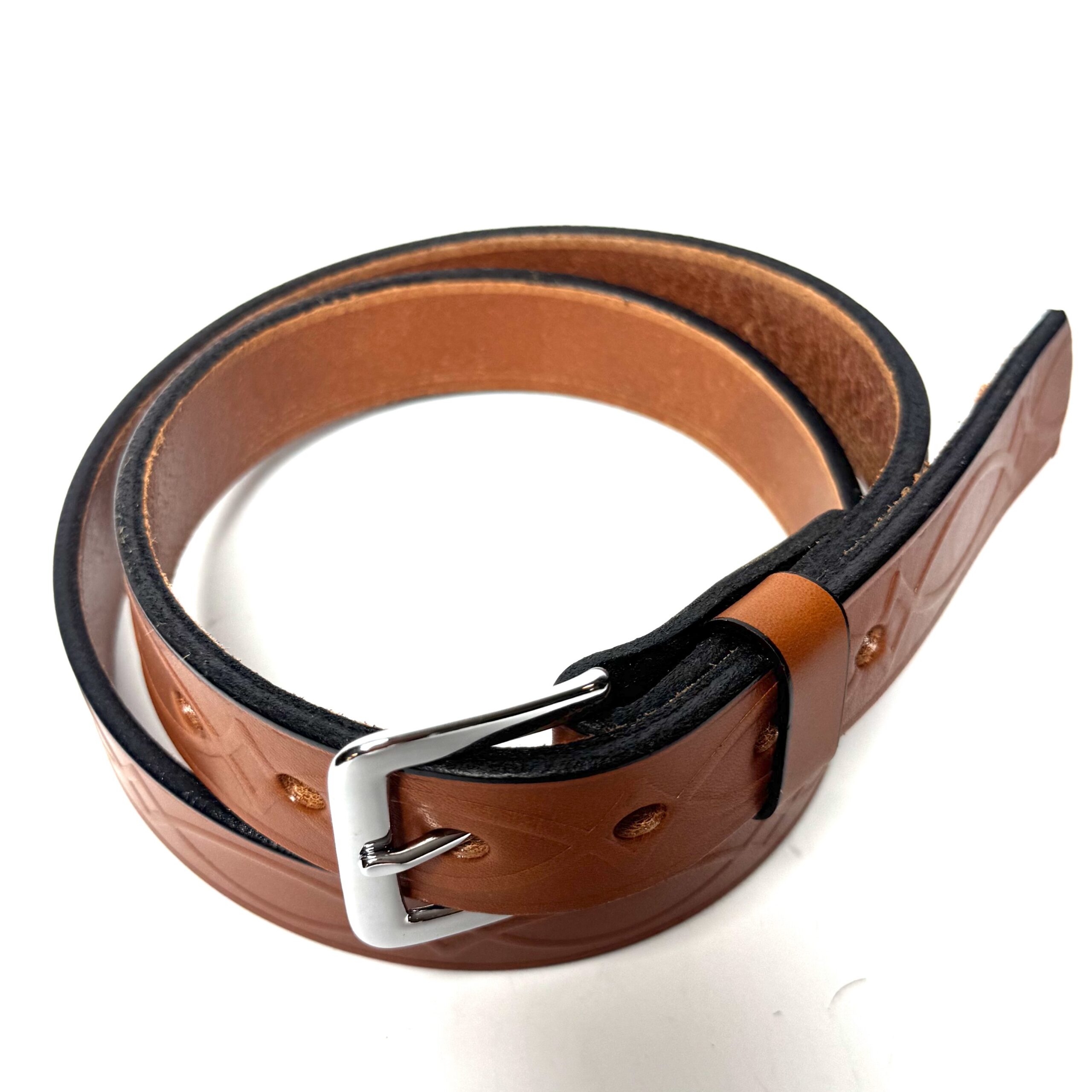 Light Brown Kent Premium Heavy Leather Belt, 1.25" Wide Silver Buckle
