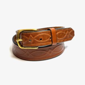 Light Brown Kent Premium Heavy Leather Belt, 1.5" Wide Gold Round Buckle