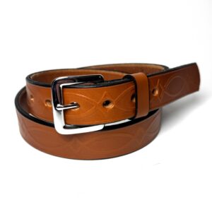 Light Brown Kent Premium Heavy Leather Belt, 1.25" Wide Silver Buckle
