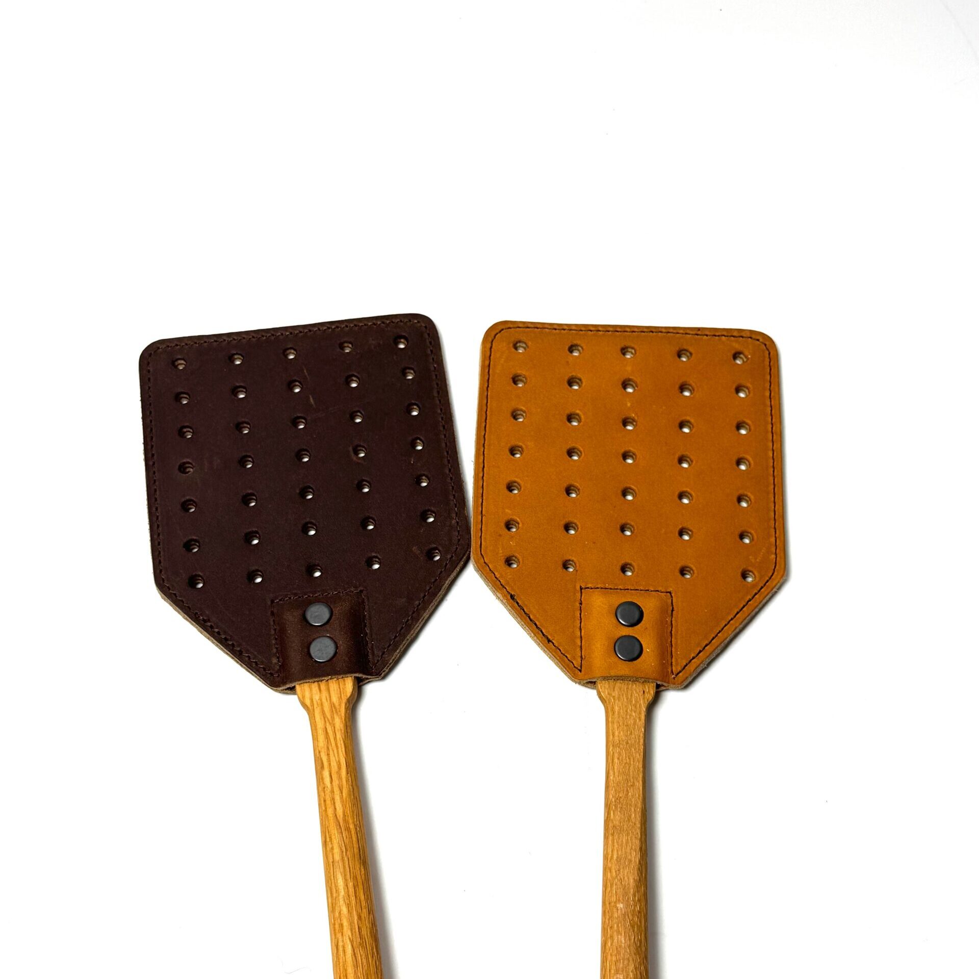 Light Brown stitched and perforated cowhide fly swatter head