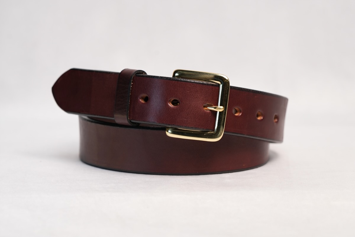 Premium heavy brown leather belt Amish made from full grain leather, Gold Buckle