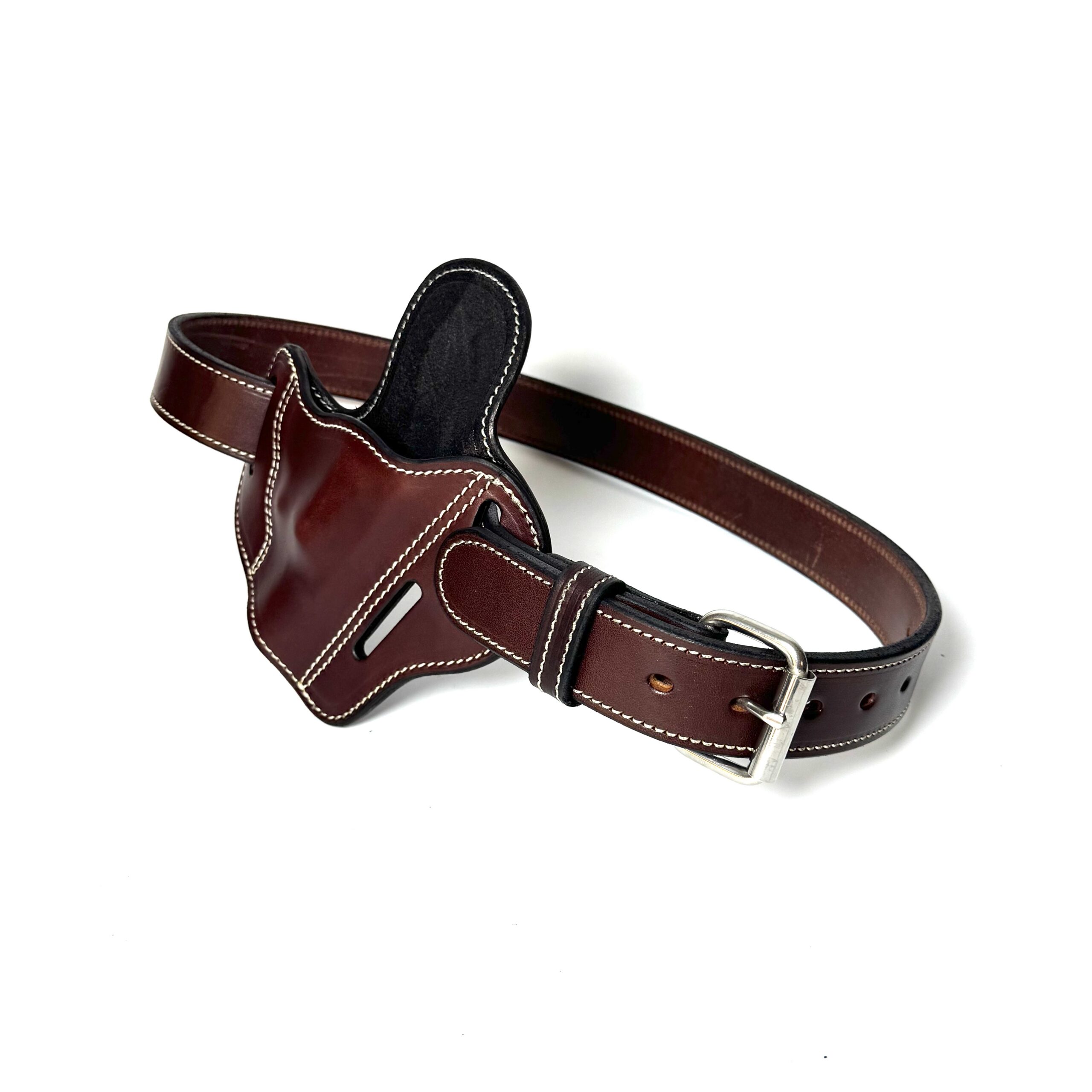 White-stitched brown J-frame holster and heavy-duty belt combo