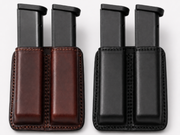Black and brown full grain leather dual magazine carriers with magazines