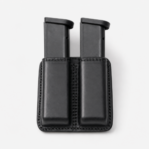 Black full grain cowhide dual leather magazine carrier