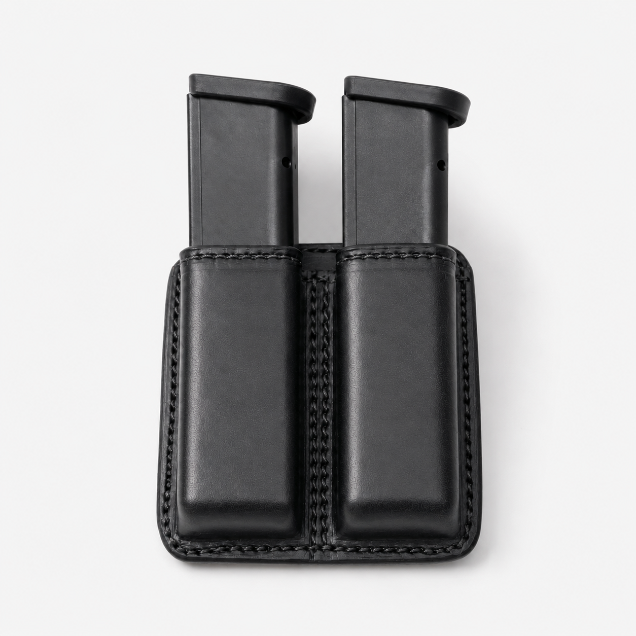 Black full grain cowhide dual leather magazine carrier