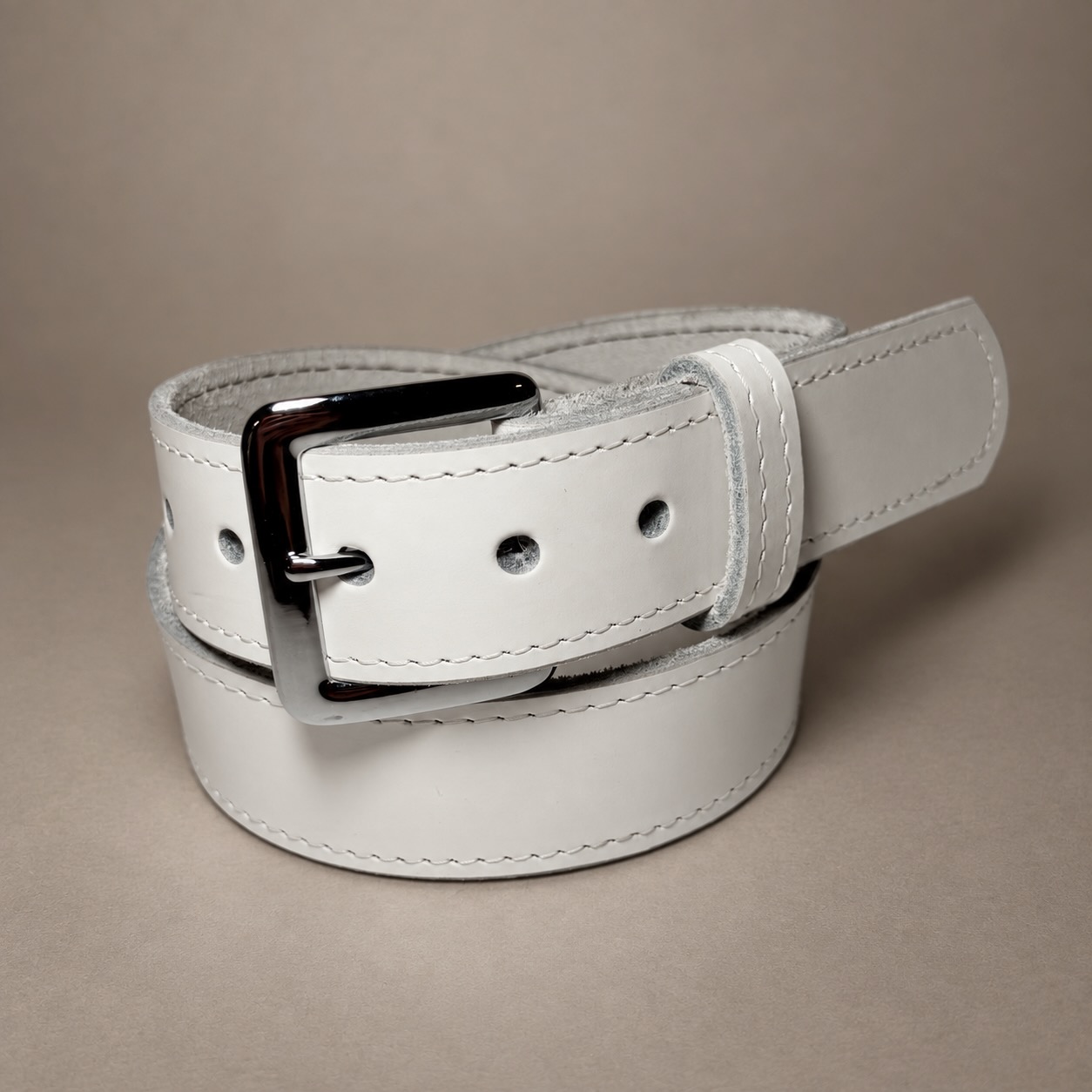 White Latigo Leather Dress Belt