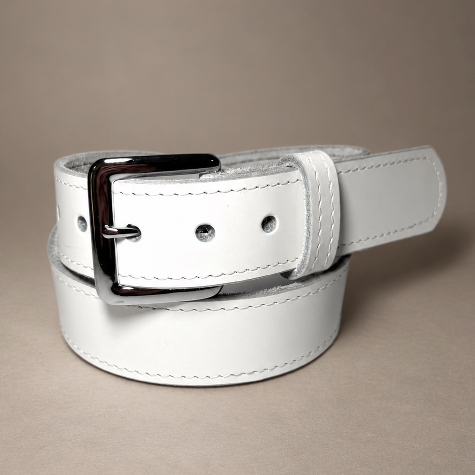 White Latigo Leather Dress Belt