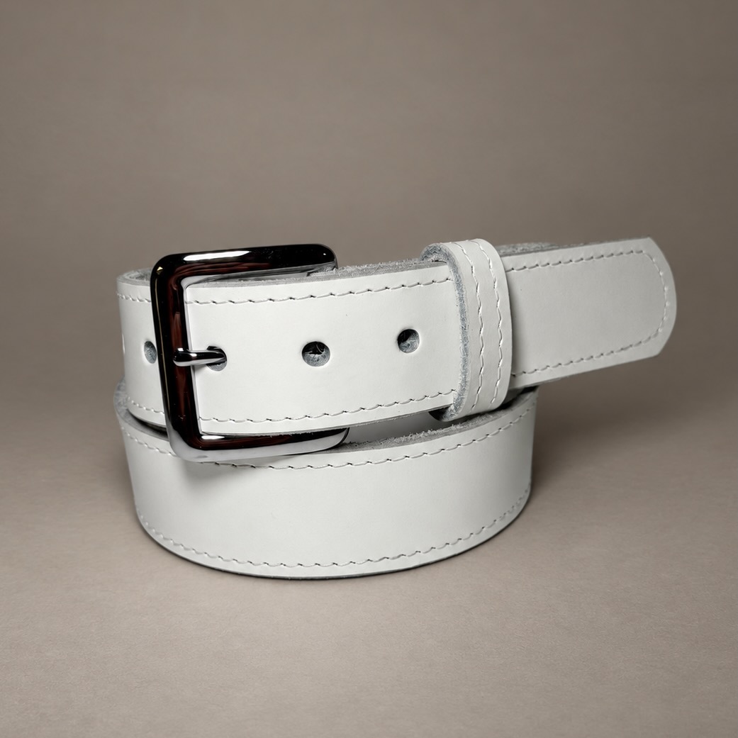 White Latigo Leather Dress Belt